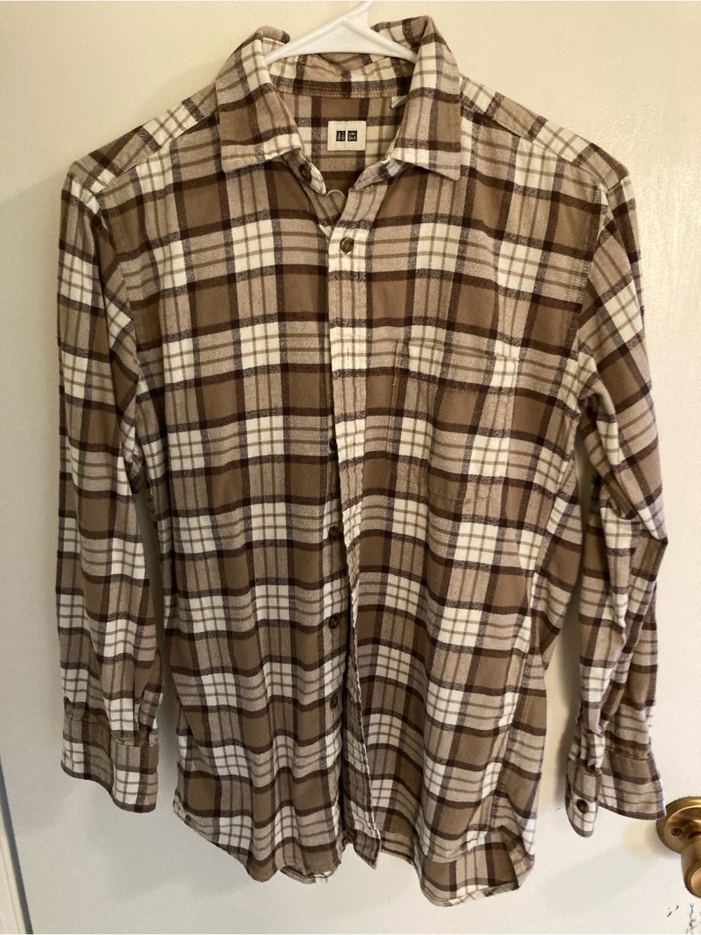 Uniqlo Brown and White Plaid Button-Down Shirt